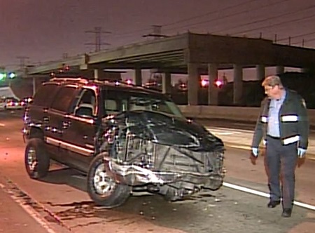 Dino's accidental car examined by the police